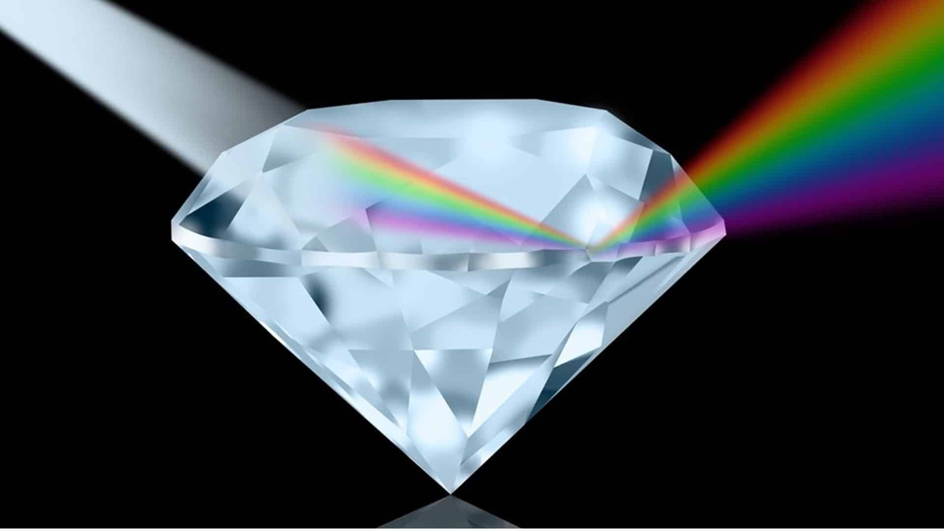 Brilliant diamond radiating rainbow light