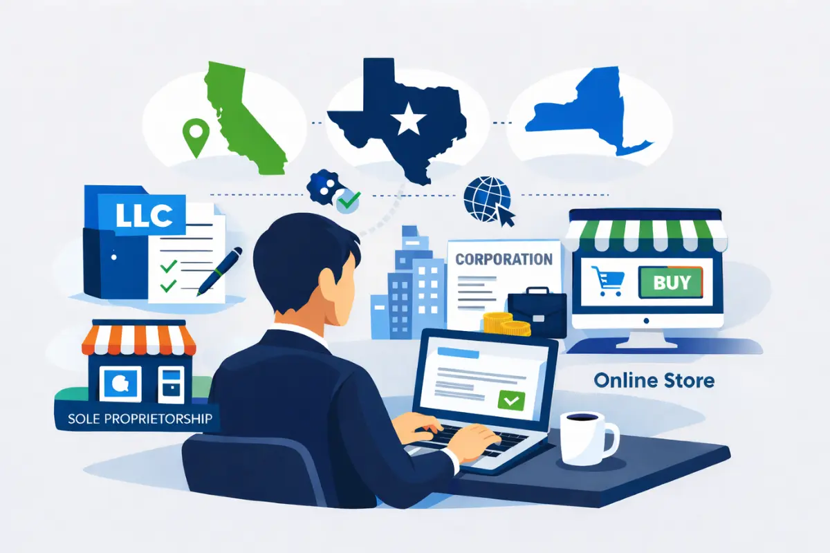 Entrepreneur forming an LLC online with business structure options