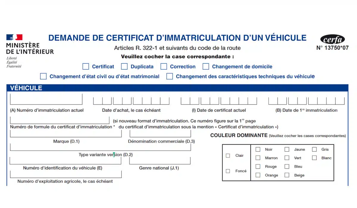 Certificat d'immatriculation
