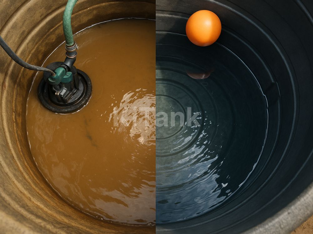 Water tank before and after cleaning — dirty vs clean