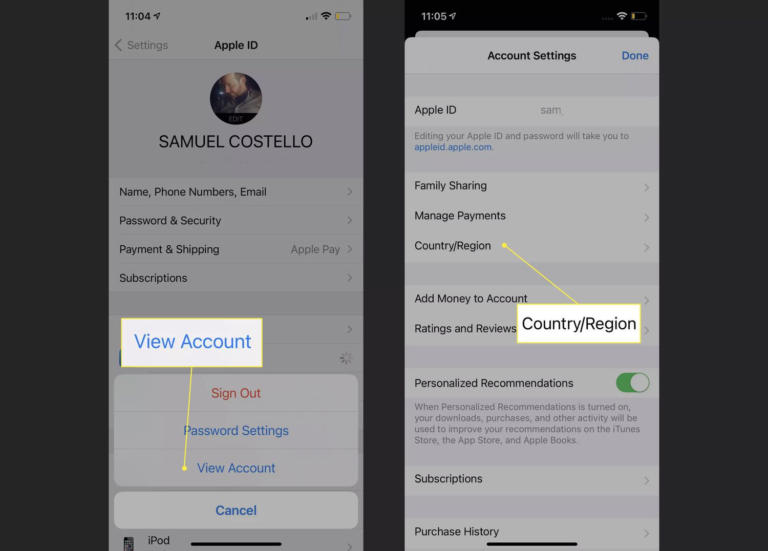 iPhone切换Apple ID地区设置界面