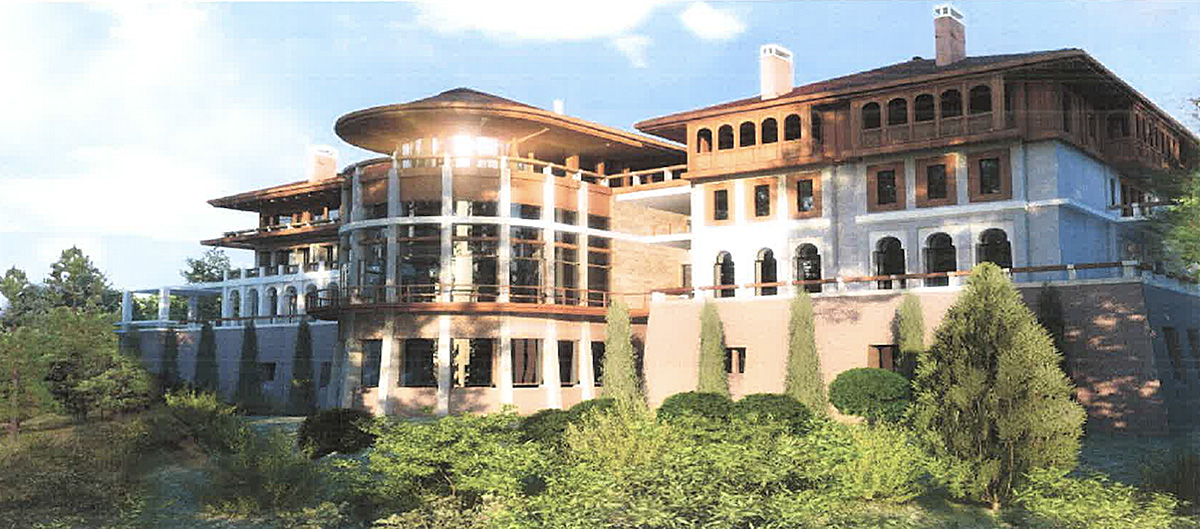 Ifrane Palace sous la neige avec architecture alpine