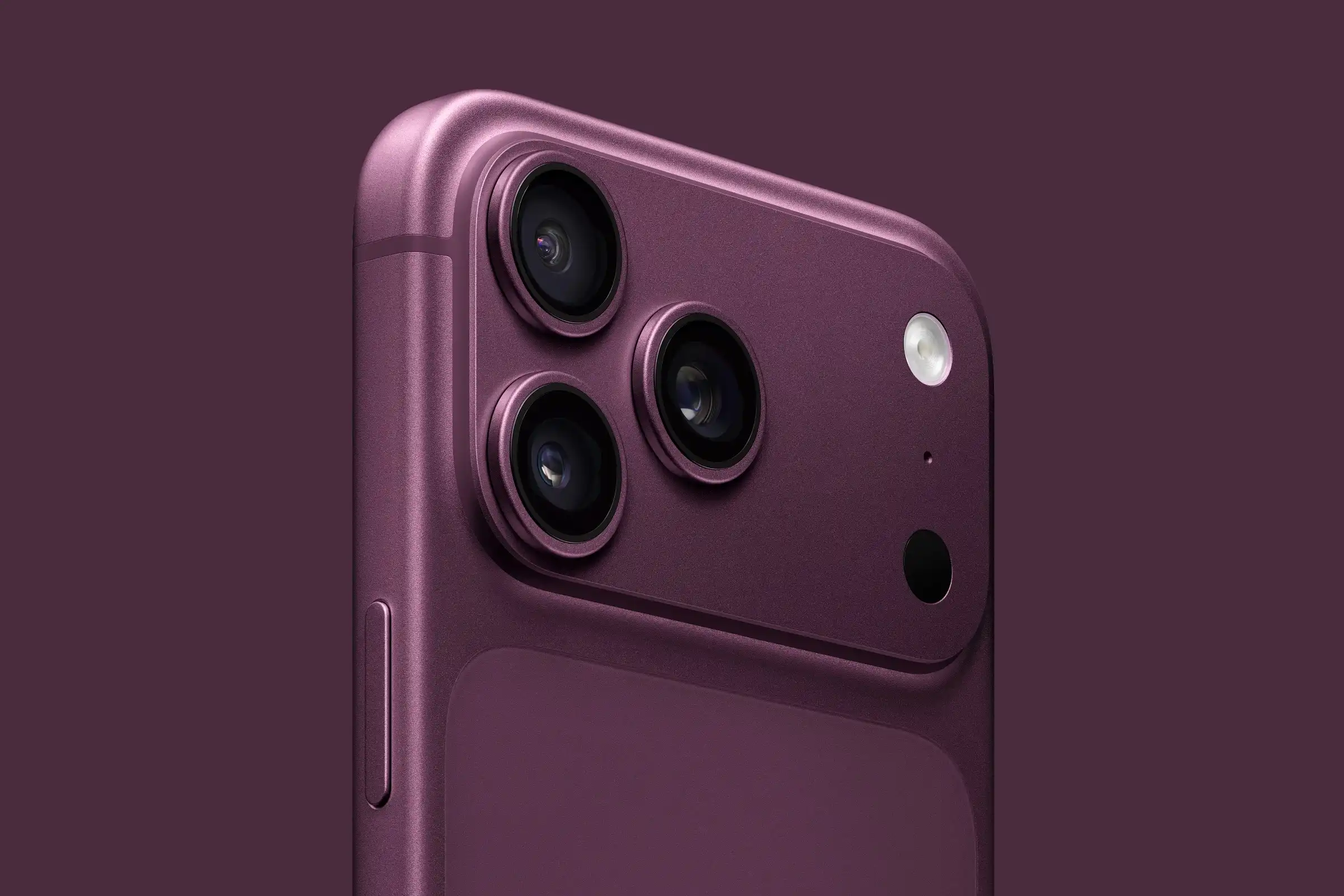 iPhone 18 Pro Dark Cherry color render showing triple camera system