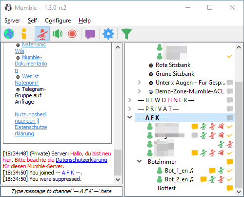Mumble - Interfaz de chat conectado