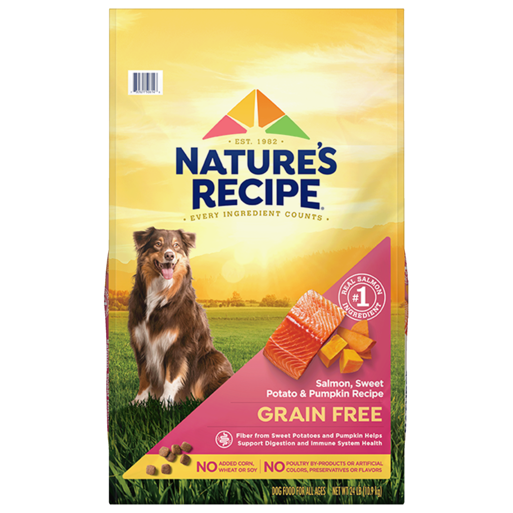 Nature's Recipe Grain Free Dry Dog Food, Salmon, Sweet Potato & Pumpkin, 24-lb