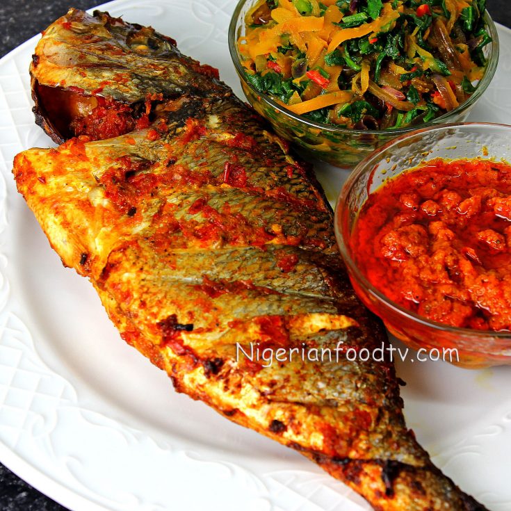 Peppered fish made with fresh tilapia or catfish, scotch bonnet, tatashe, onions, garlic, ginger and seasoning cubes - RoyalRoom Restaurant Lagos