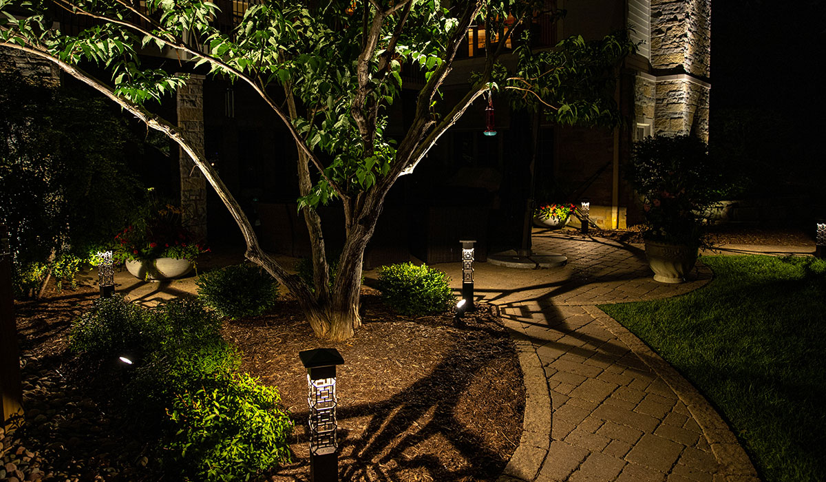 Garden pathway lighting at night