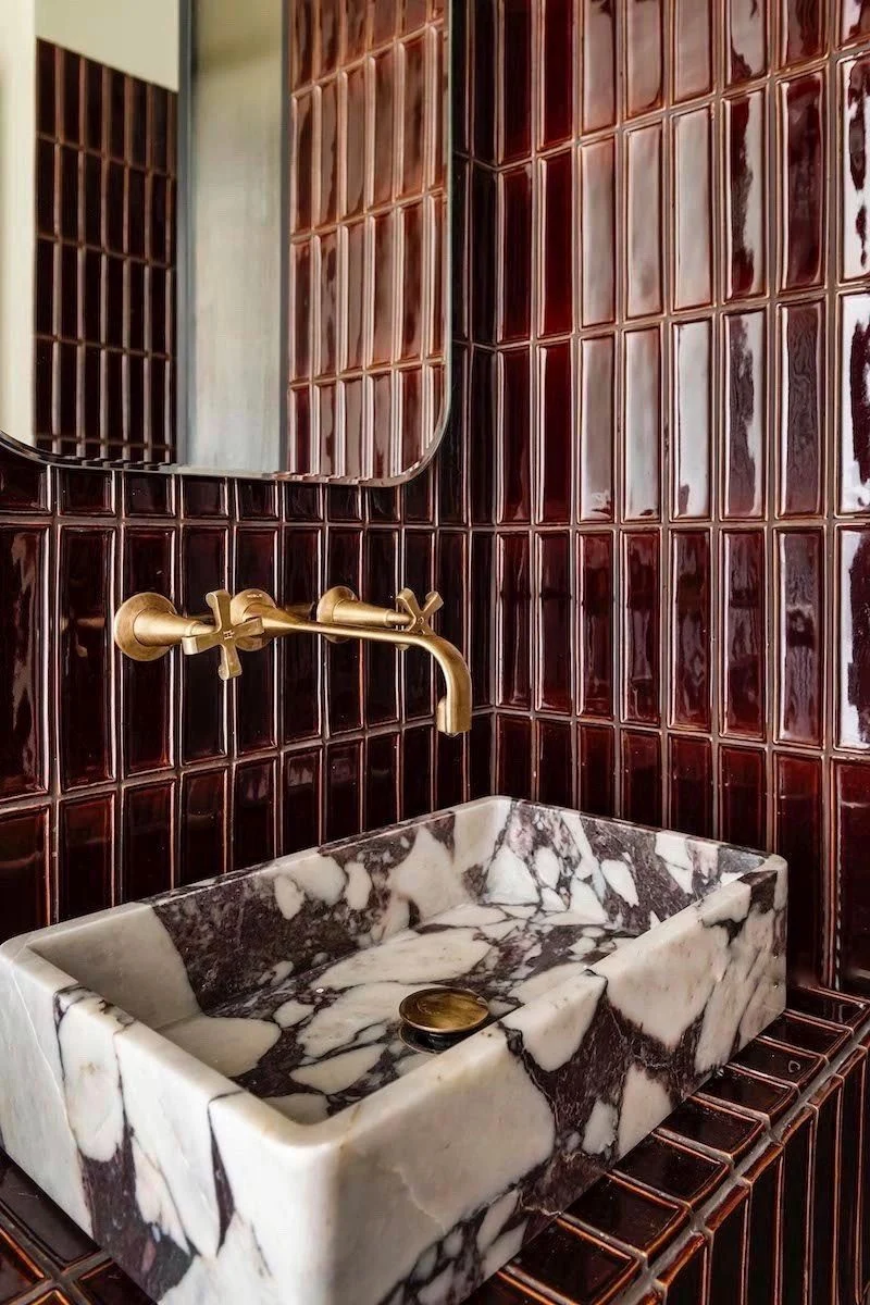 Burgundy Tile Marble Sink