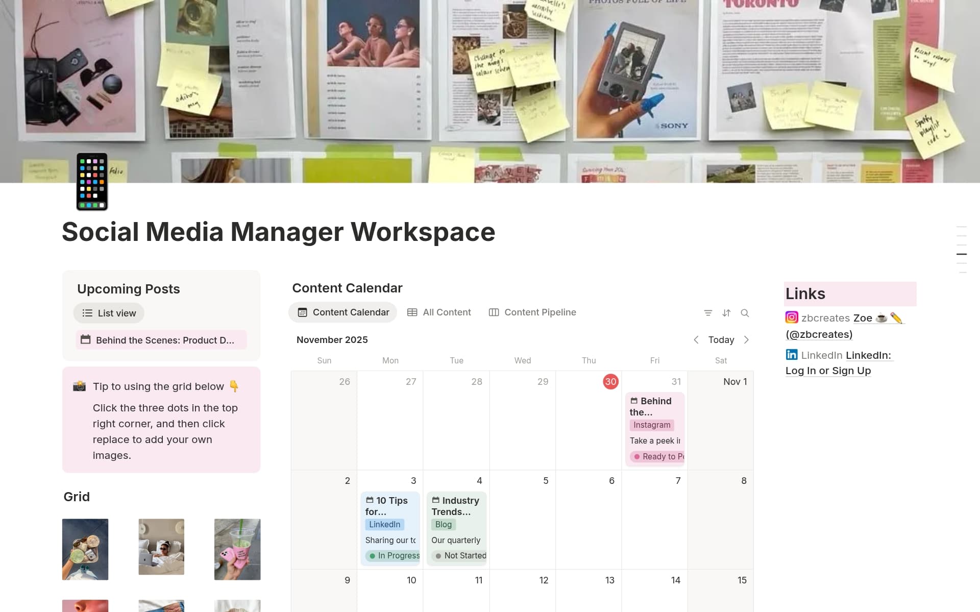 Social media manager workspace with content calendar