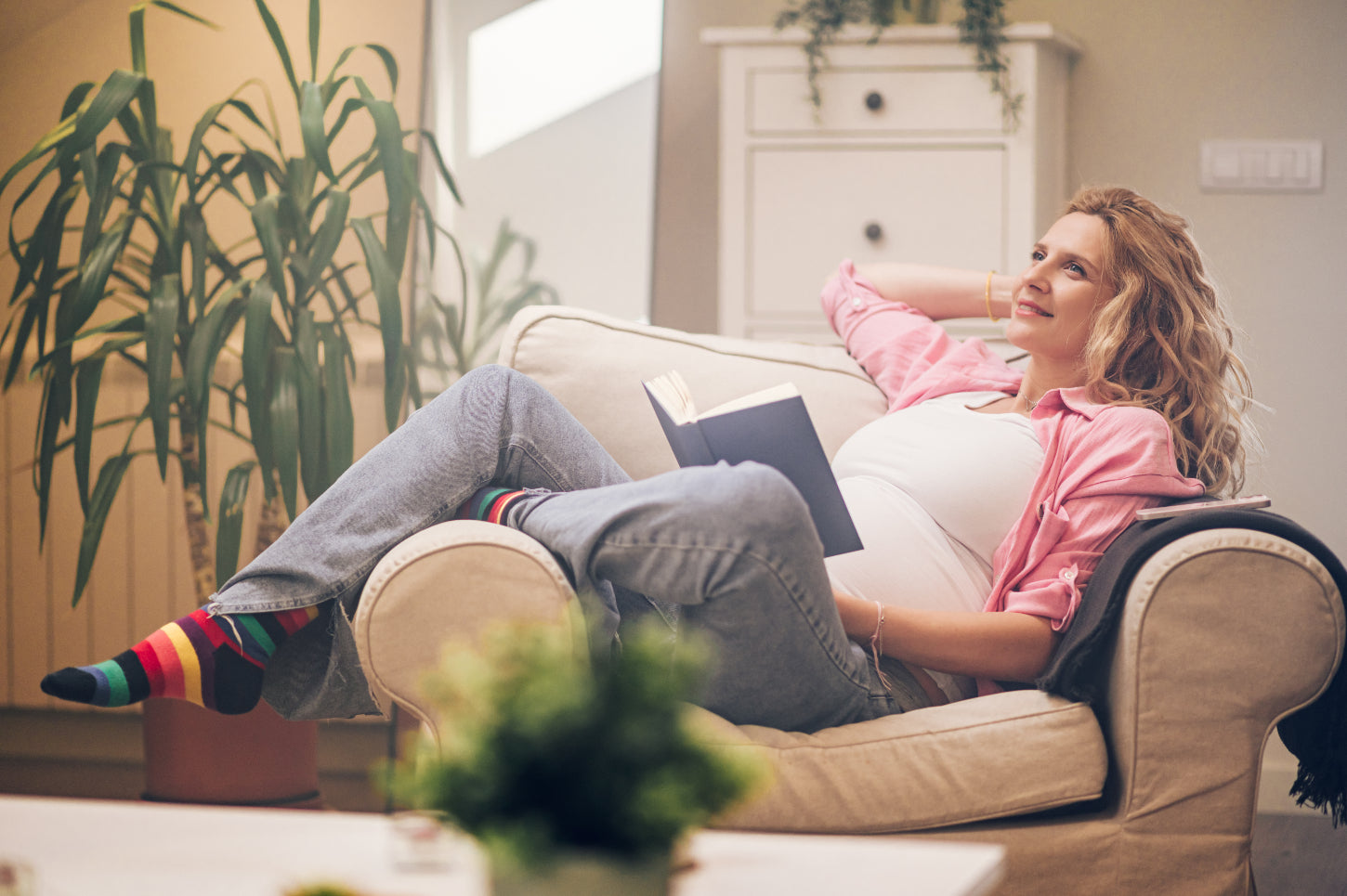 Pregnant woman relaxing and preparing mentally for childbirth