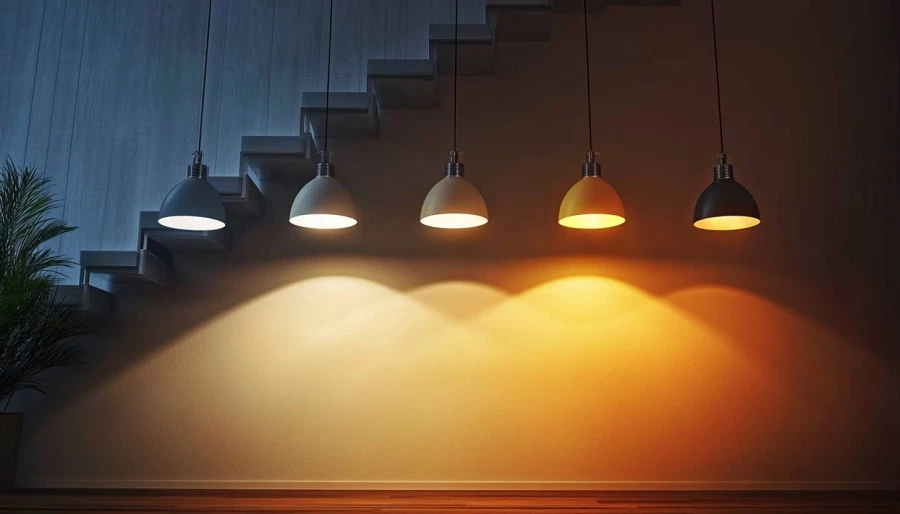 Уютный интерьер с теплым освещением, торшерами и гирляндами