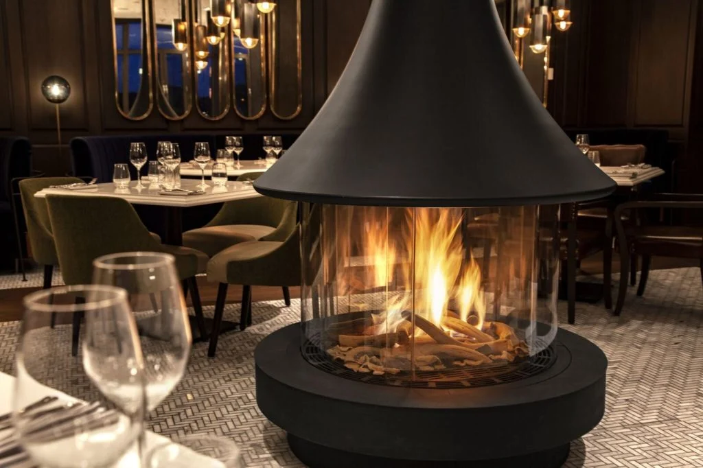 Luxury restaurant fireplace