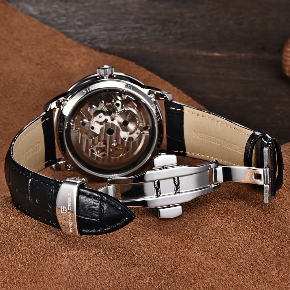 PAGANI DESIGN Skeleton Automatic Leather Watch
