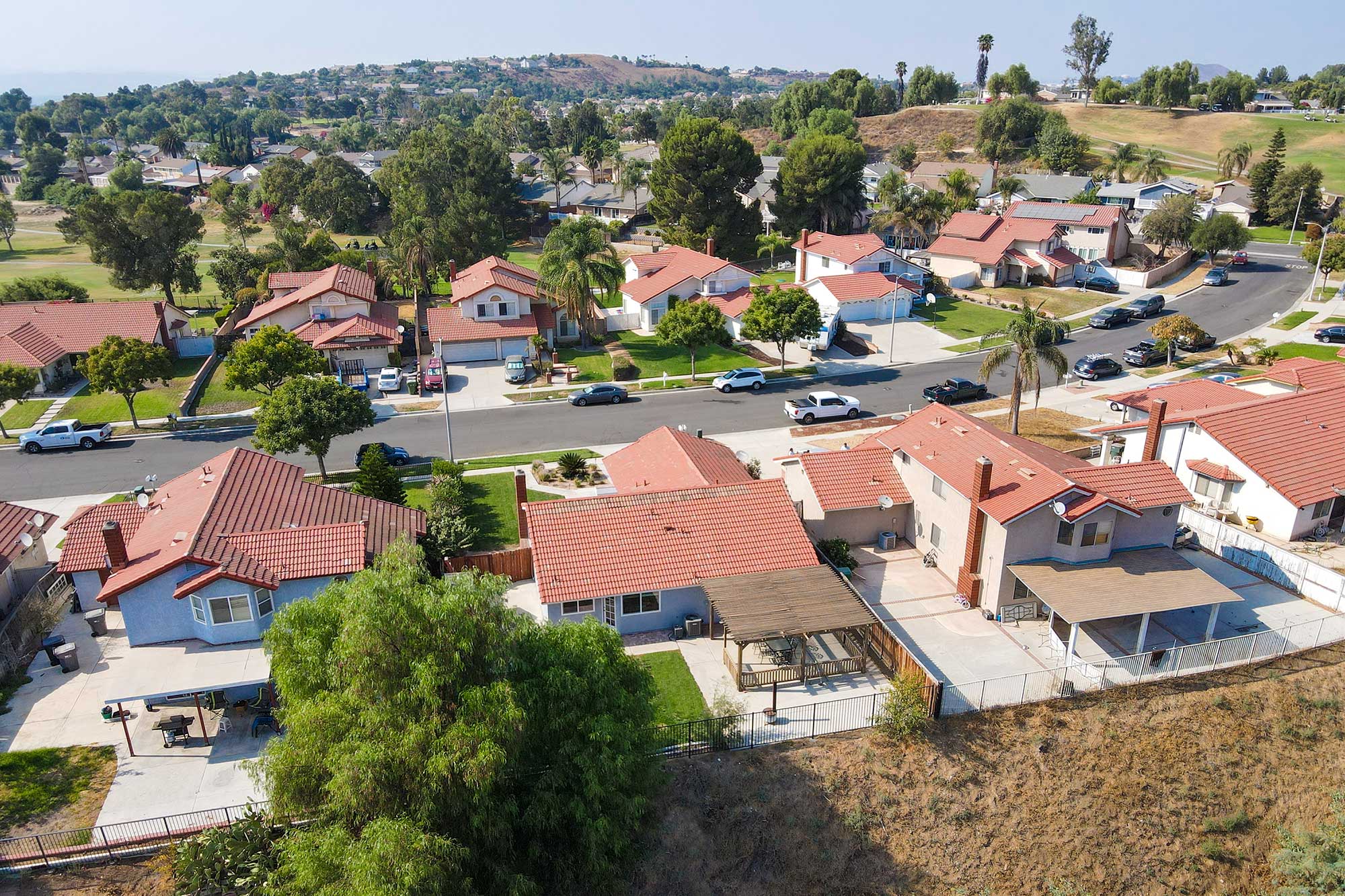 Aerial view of California housing development