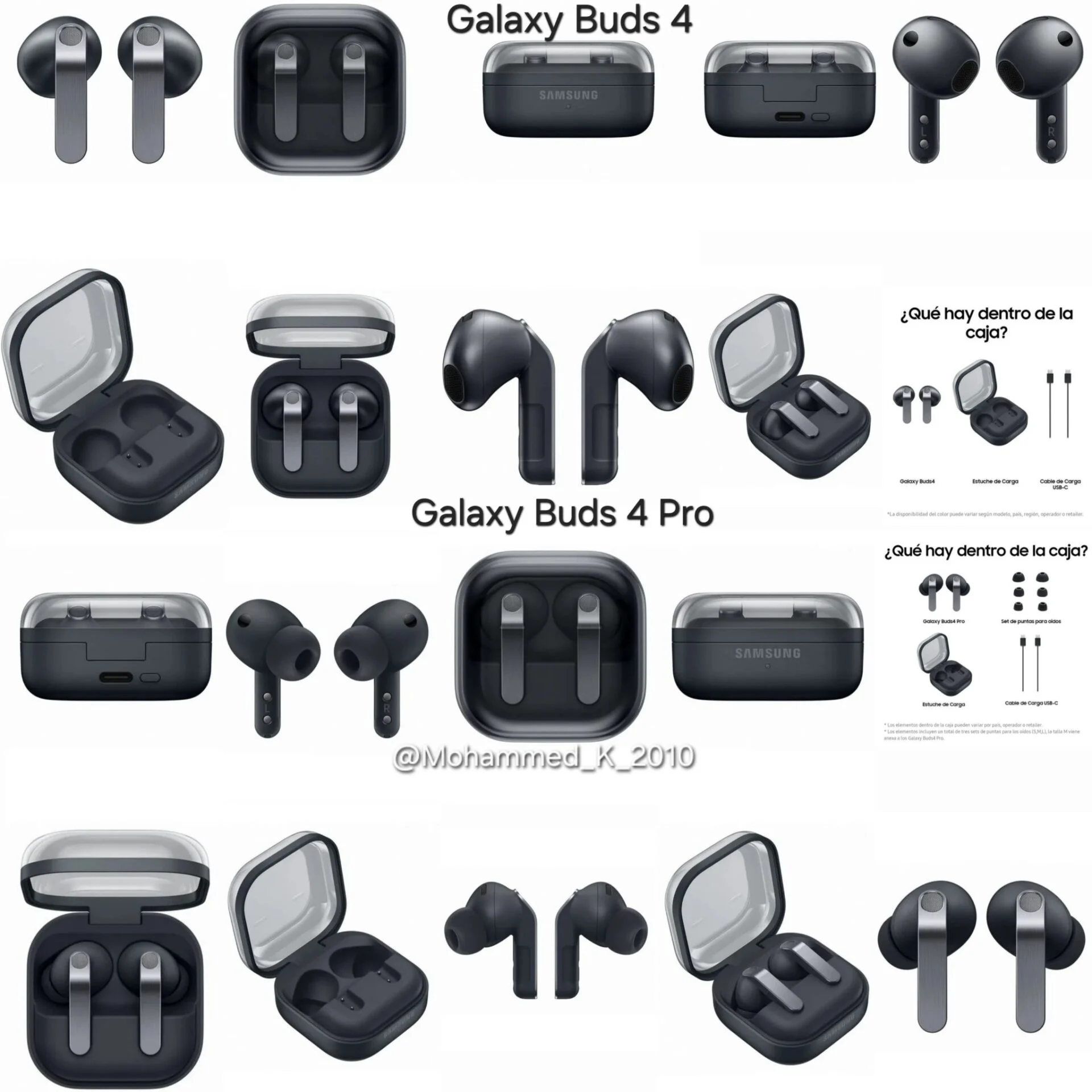 Samsung Galaxy Buds 4 Pro leaked design comparison showing flat stem