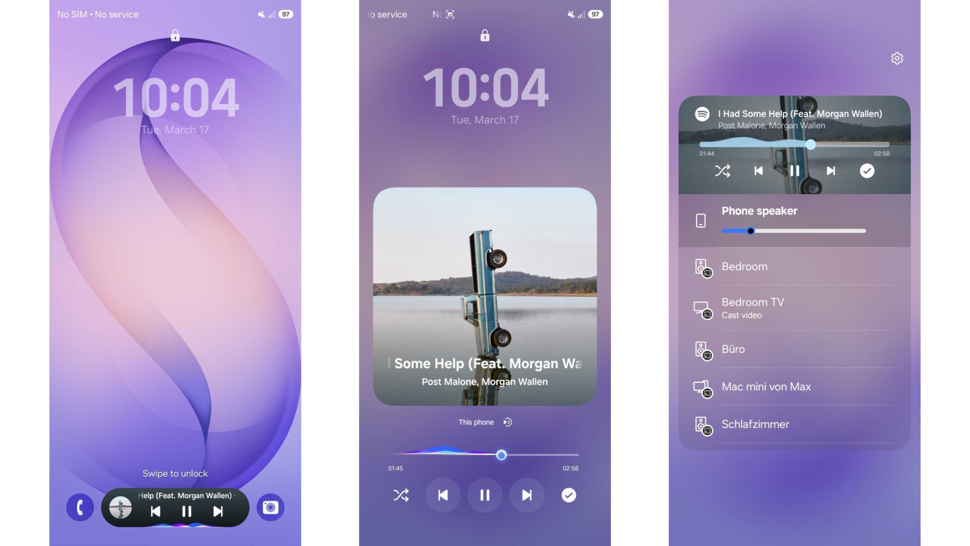 One UI 9 lock screen media player widget showing music controls and progress bar