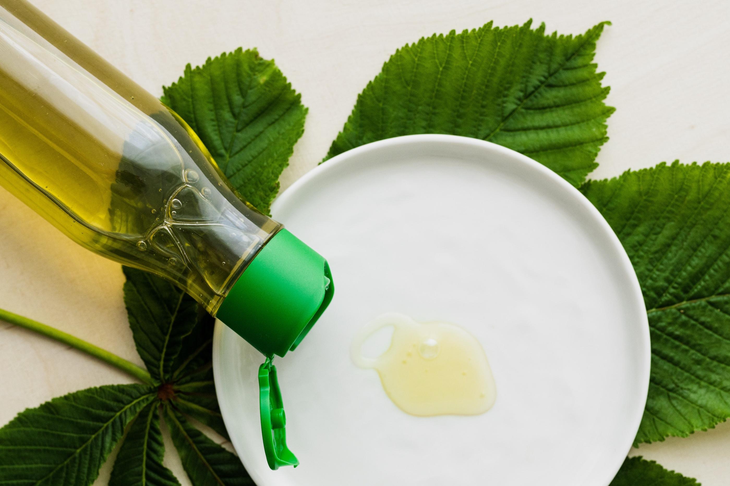 Assorted healthy oils and fats arranged in laboratory setting for scientific research