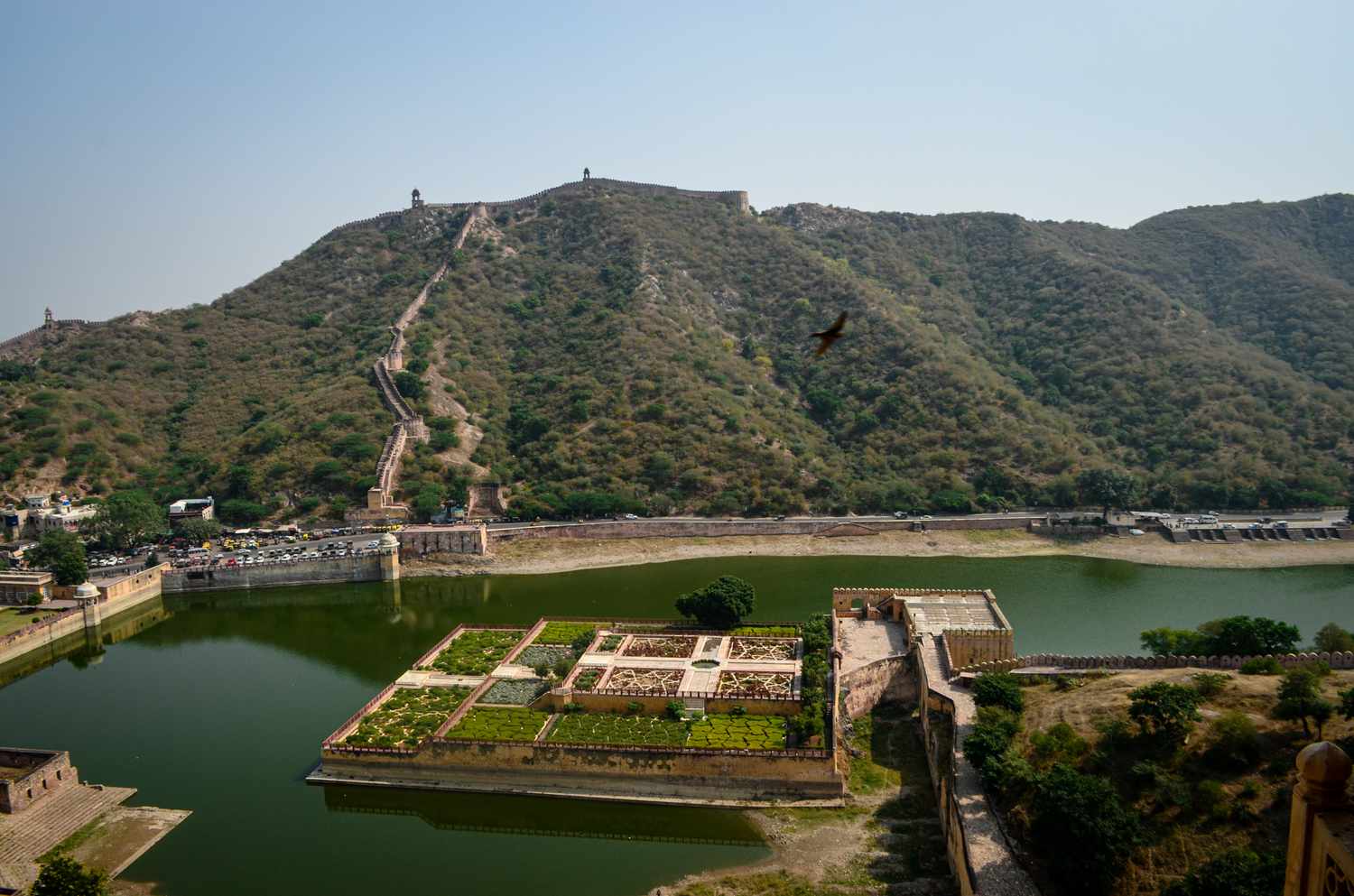Amber Fort Jaipur with Maota Lake and garden view