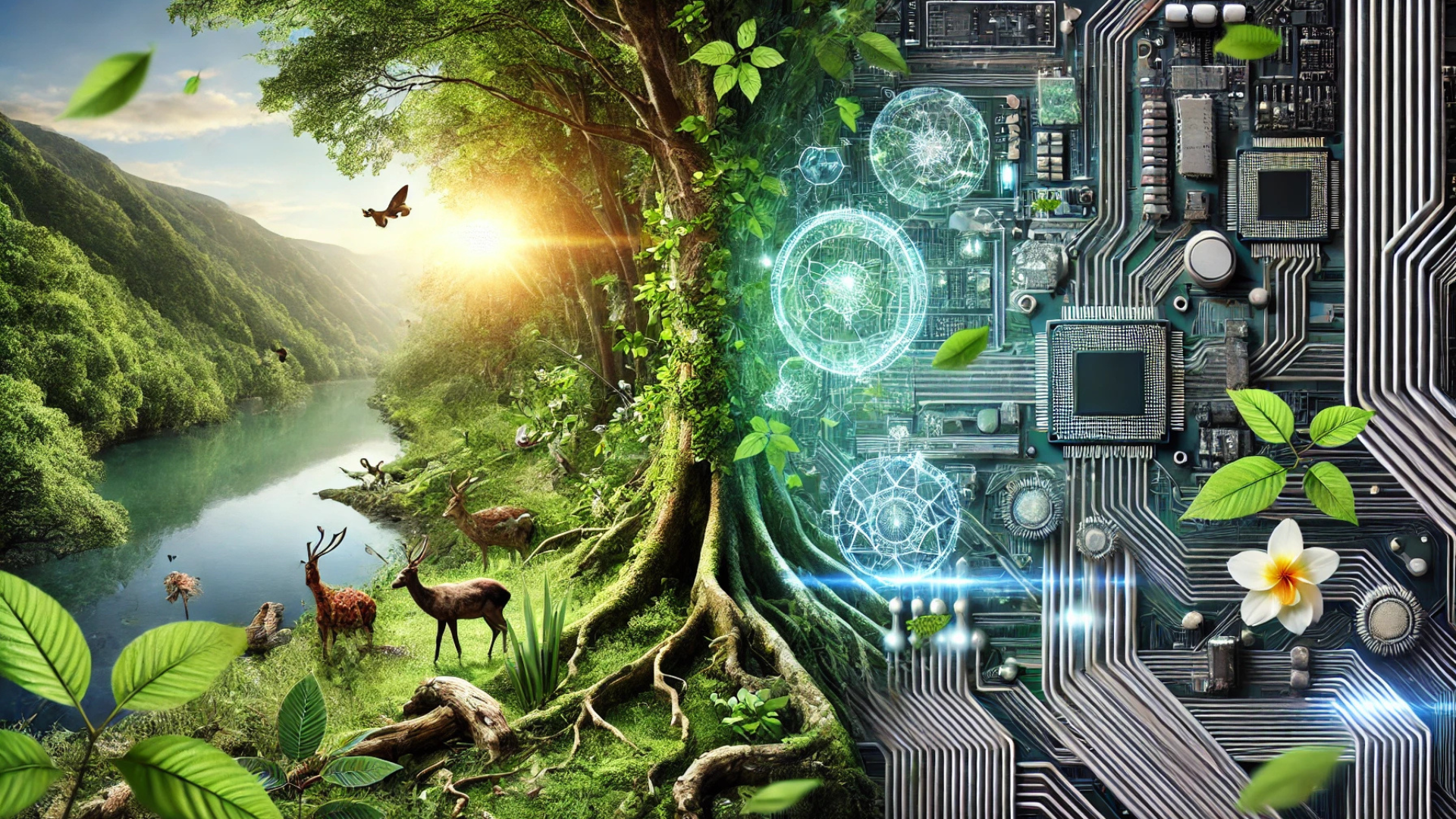 Sustainable future with technology and nature