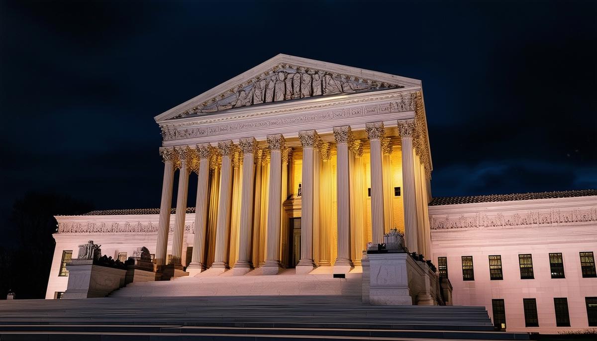 The Supreme Court building with dramatic lighting