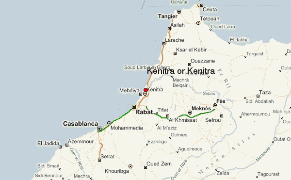 Carte de localisation de Kénitra sur la côte atlantique marocaine