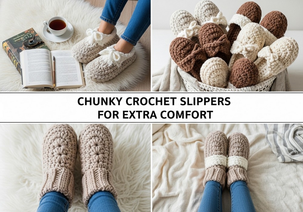 12 Crochet Chunky Slipper Ideas - Yarn Nest Studio
