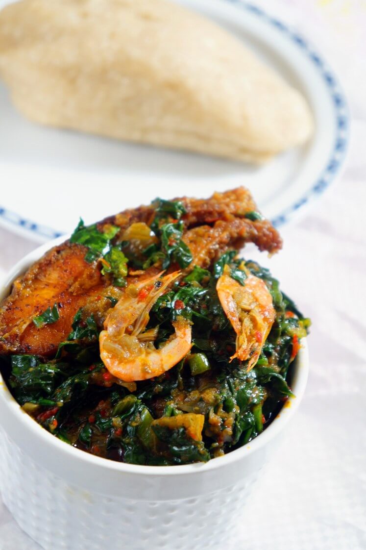 Efo riro made with fresh spinach, assorted meat, ponmo, stockfish, red palm oil, crayfish, tatashe and scotch bonnet pepper - RoyalRoom Restaurant Lagos