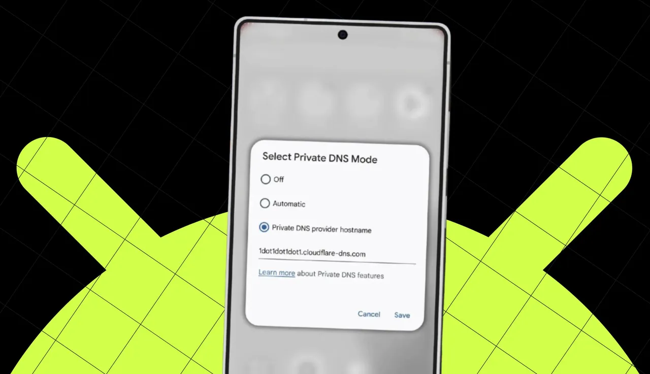 Android Private DNS settings screen showing provider hostname option